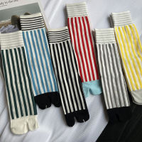 LETIAN Women S Two-Toed Kimono Flip Flop Striped Tabi Socks Split Toe Cotton Middle Tube Sports Socks