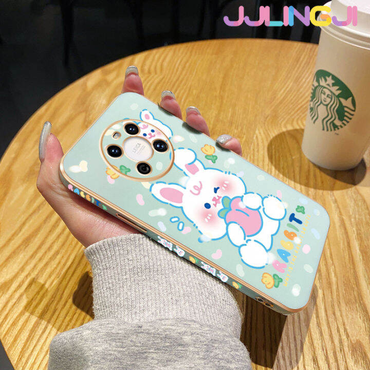 jjlingji-เคสสำหรับ-huawei-mate-40-pro-เคสกระต่ายสีขาวน่ารักการ์ตูนหรูหราเคสมือถือกรอบสี่เหลี่ยมเคสกันกระแทกฝาหลังเคสป้องกันเลนส์กล้อง