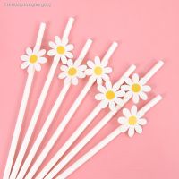 ✖✽● White Daisy Flower Disposable Paper Drinking Straw for Daisy Theme Birthday Party Wedding Decoration Favors Baby Shower Supplies