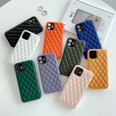 HOCE แบรนด์หรู Lattice Lambskin PU หนังเคสโทรศัพท์สำหรับ iPhone 14 13 12 11 Pro Max 14 Plus 7 8 Plus X XS Max XR Anti-shock Lens Protction Protection ฝาหลัง SHELL