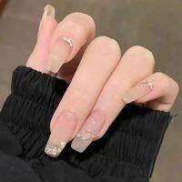 [COD] semi-transparent wearing nails flashing fragments bright diamond manicure patch long ballet nail popular fake