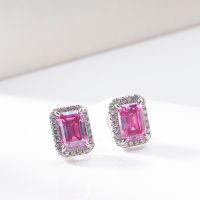 Pink color emerald cut moissanite stub earring for charm lady with 0.5-2 carat moissanite pass diamond test fine jewerly gift