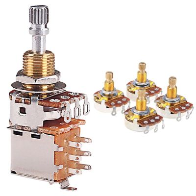 5 Pcs A500K Potentiometer Push Pull Switch Splined Dpdt Pot Shaft 25Mm Electric Guitar Tone Volume Parts Guitar Parts Guitar Bass Accessories