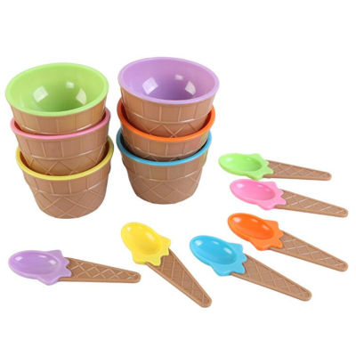 7PcsSet Cute Kids Baby Candy Color Ice Cream Bowls Cup Bowl Dessert Ice Cream Bowl with Spoon Children Tableware Reusable