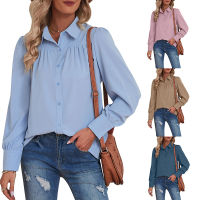 【cw】2022 Womens Autumn and Winter New Cross-Border European and American Foreign Trade Ladies Solid Color Commute Fashion Lantern Sleeve Shirt ！