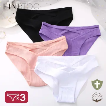 Cheap FINETOO Women Cotton Bikini Panties T-back Thong Sexy Low