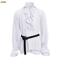 Mens Halloween Lace Up Pirate Shirt Medieval Vampire Prince Poet Shirts Buccaneer Frills White Vintage Gothic Viking Blouse Tops