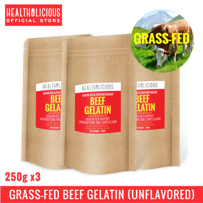 Pasture-Raised Beef Gelatin Powder (for yummy protein snacks and jelly) เจลาติน-250g x 3