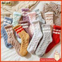 HELUVK ผ้าแคชเมียร์นุ่มผ้ากำมะหยี่ขนปุย Sox ลายแถบถุงเท้าเนื้อกำมะหยี่หนา