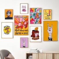 NewRetro แฟชั่นสาวดิสโก้โปสเตอร์ Wall Art พิมพ์บทคัดย่อ Rock Gesture ภาพวาดผ้าใบ Trippy การ์ตูน Room Wall Home Decor Picture