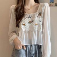 ? พร้อมส่ง? NEW ARRIVALS เสื้อแขนยาว เสื้อคอยูแขนยาว ผ้าชีฟอง เย็บติดกับเสื้อกั๊กผ้าทอ เสื้อแขนยาวชีฟอง ลายดอกไม้ รุ่นC497#