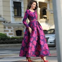 【YF】 Long Sleeve Maxi Autumn Winter Dress Party for Women Boho Floral Jacquard Fashion