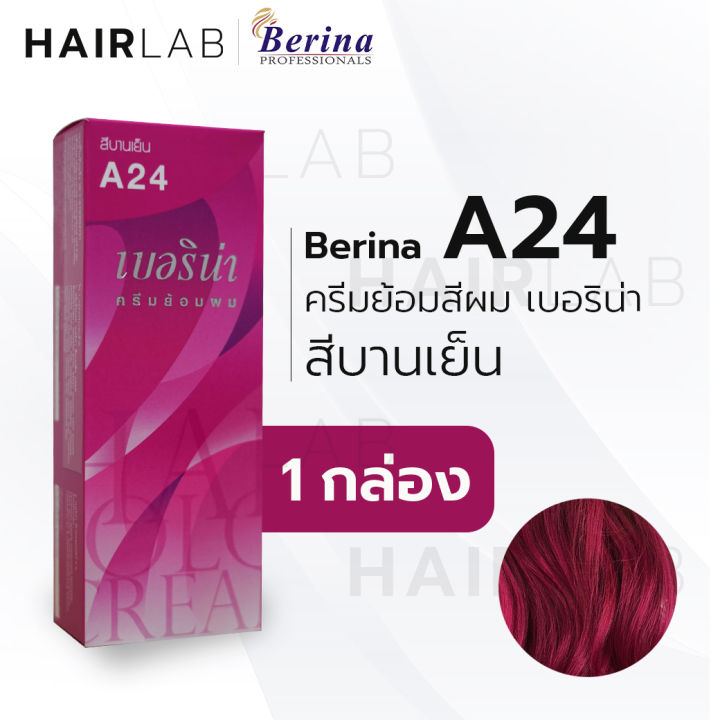 พร้อมส่ง-berina-a24-เบอริน่า-a24-สีย้อมผม-สีบานเย็น-ยาย้อมผม-ปิดผมหงอก-ปิดผมขาว-ครีมเปลี่ยนสีผม-ราคาถูก