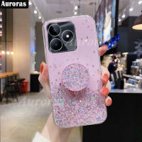 เคสมือถือสำหรับฝาหลัง C51 Realme เลื่อมรูปพระจันทร์แสงแวววาวขาตั้งพับได้ซิลิโคนใสกันตกสำหรับเคสใส่โทรศัพท์ C51 Realme