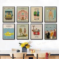 Sumanssa Zhang Wes Anderson แรงบันดาลใจโปสเตอร์ภาพยนตร์,Canis Island Moonrise Kingdom ขวด Rocket Darjeeling,ภาพวาดผ้าใบ Art พิมพ์สำหรับคนรักภาพยนตร์