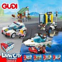 ProudNada Toys ตัวต่อเลโก้ เลโก้ ชุด 4 กล่อง รถ มอเตอร์ไซค์ เรือ ตำรวจ GUDI LIVINCITY 452 PCS 10001A-D