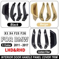 4PCS SET LHD RHD Black Beige Carbon Fiber Interior Door Handle Panel Cover Trim For BMW X3 X4 F25 F26 2010-2017