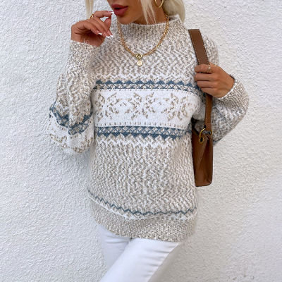 Christmas Turtleneck Snowflake Knit Loose Women Sweater Winter Fashion Warm Pullover Sweaters Casual Lady Chic All-match Jumper