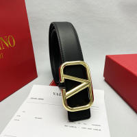 Leather Belt Mens and Valentinoˉ Womens V-Shaped Buckle Genuine Leather Belt 3.8cm Wide Fashion Classic