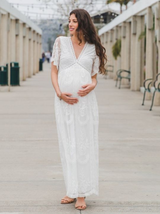 yf-maternity-dresses-for-photo-shoot-summer-v-neck-white-lace-short-sleeve-pregnancy-dress-pregnant-women-photography-maxi