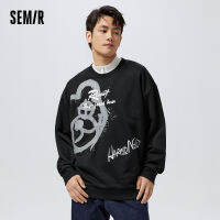 Semir Sweatshir เสื้อคอกลมเปิดไหล่สำหรับผู้ชาย,เสื้อแฟชั่นสุดเท่แนวสตรีทพิมพ์ลายกราฟฟิตีฤดูใบไม้ผลิฉบับภาษาเกาหลีบุคลิกลำลอง