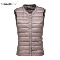 ZZOOI Schinteon Women 90% White Duck Down Vest Ultra Light Duck Down Casual Gilet Autumn Winter Warm O-Neck Sleeveless Coat