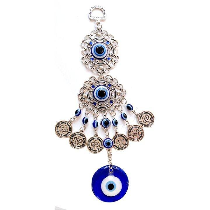 เครื่องรางช้าง-hamsa-ตาชั่วร้ายสีน้ำเงินตุรกีแขวนผนังของขวัญที่สวยงามป้องกันเครื่องประดับนำโชคแขวนอยู่รอบหยดน้ำ