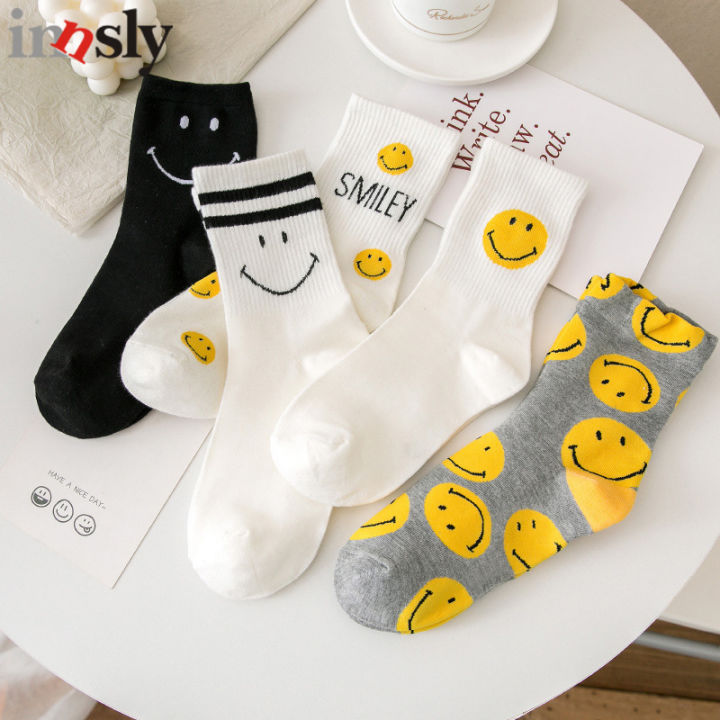 personality-street-smiley-socks-for-women-summer-korean-middle-tube-ins-style-cute-cartoon-cotton-female-socsk