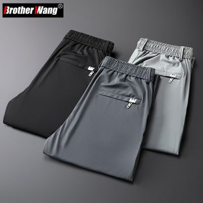 กางเกงแห้งเร็วผ้ายืดผ้าไอซ์ซิลค์สำหรับผู้ชาย,ใหม่2023ฤดูร้อนกางเกง MODE Korea สำหรับใส่กลางแจ้ง