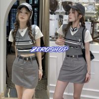 Zero shop?พร้อมส่ง? (Zero-08011-M/08011-MY/08011-Y) เสื้อไหมพรมแขนสั้น 3ลาย คอกลม 2ชั้นติดกัน  -C