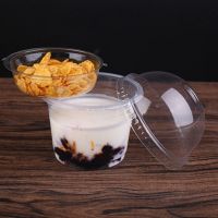 ►❃◆ 25pcs 250ml Disposable Salad Cup Transparent Plastic Dessert Bowl Container with Lid for Bar Cafe Home (Dome Hole)