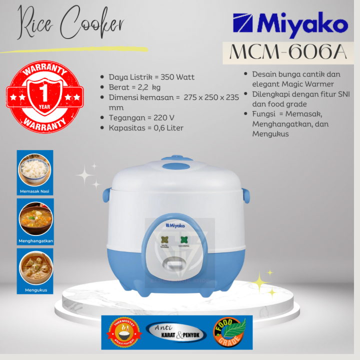 Rice Cooker Mini MIYAKO MCM 606A Putih Biru Kapasitas 0,6 Liter