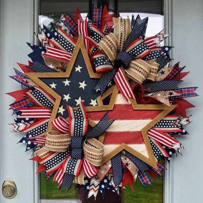 Independence Day Wreath Hanging Ornaments in Front of Flag Holiday Props Dress Up Daily Necessities
