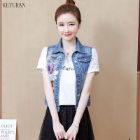 Fashion Hole Denim Vests Women 3D Flowers Sequined Ripped Frayed Vintage Jacket Single Breasted Sleeveless Jeans Colete Feminino