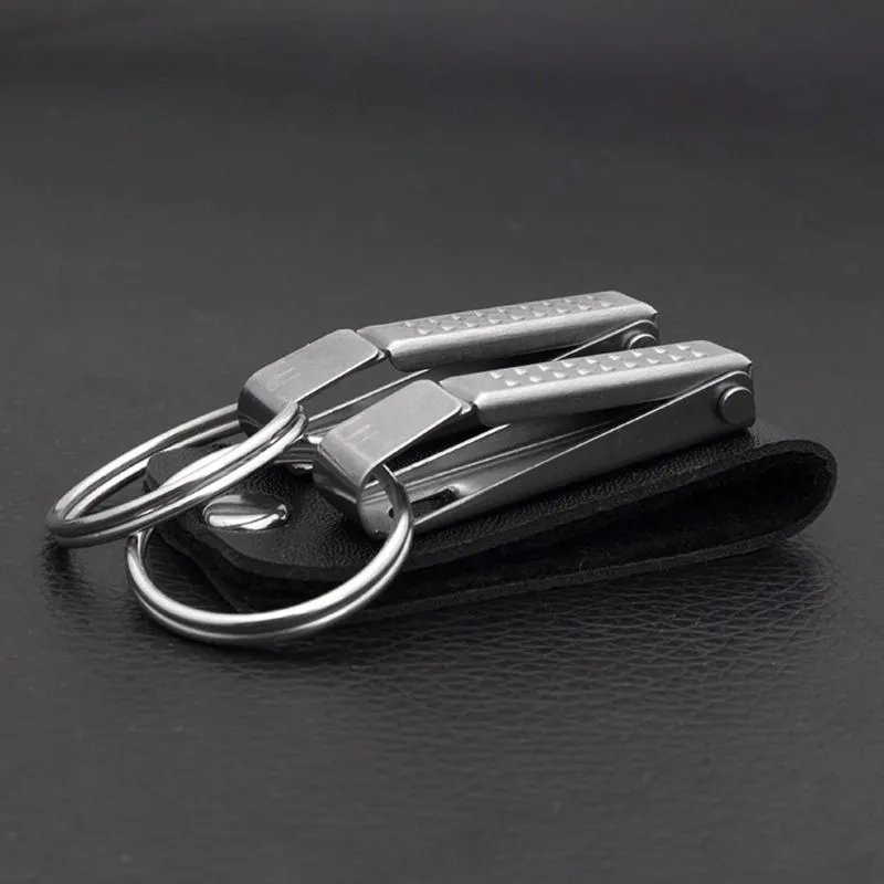 Men Leather Belt Loop Keychain with 2 Detachable Clips Key Holder