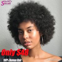 【YD】 Afro Kinky Curly Wig Peruvian Human Hair Wigs 10 Inches Short Machine Made Pelucas