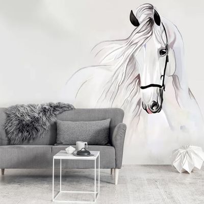 【▼Hot Sales▼】 shang815558 วอลล์เปเปอร์ภาพจิตรกรรมฝาผนังที่กำหนดเองสำหรับ3d ผนังห้องนอนมือวาดม้าสีขาวผนังศิลปะนามธรรมภาพวาดตกแต่งห้องนั่งเล่น