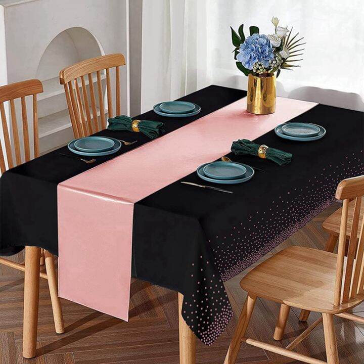 4pcs-disposable-plastic-tablecloths-table-runner-set-satin-table-runner-for-wedding-birthday-party-decorations