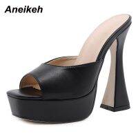 Aneikehu รองเท้าส้นตึก PU รองเท้าส้นเข็มฤดูร้อนแฟชั่นรองเท้าแตะทันสมัยผู้หญิง Zapatos Mujer แบบหรูหราตื้น