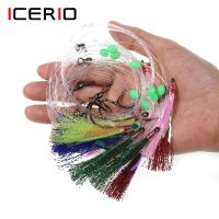 ICERIO 5Bags Flash Fish Skin Bait Sabiki Rigs With 2 Hooks Sea Fishing Snapper Rigs With Barrel Swivel Herring Size 1/0 8/0