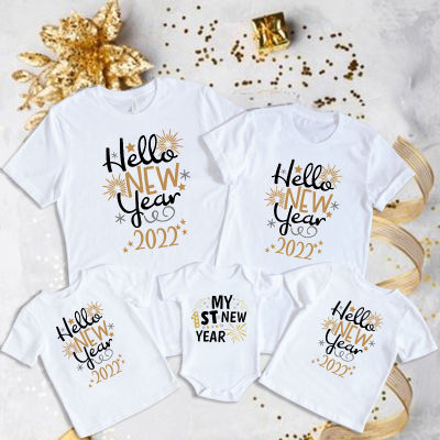 Holle New Year 2022 Family Matching Clothes T-shirt Mother Father Kids T Shirts Baby Bodysuit Holiday Family Look Outfit Tops