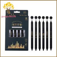 GUOGU ปากกากดพลาสติก6ชิ้นสีดำเรียบง่ายความประทับใจในเมืองหมึกเจลปากกาเขียนเครื่องมือปากกาเซ็นชื่อขนาด0.5มม.
