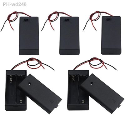 5Pcs 2 AA Battery Holder Storage Case Box with Cover 2X 1.5V AA Battery Holder Case with Wire Leads and ON/Off Switch