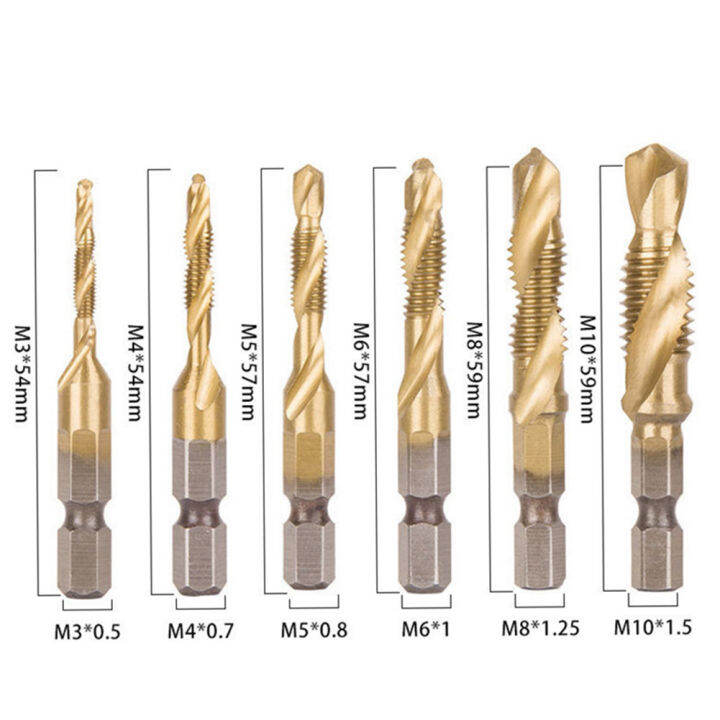 ดอกต๊าป-ชุดต๊าปเกลียวชุบแข็งมีดอกเจาะในตัว-ดอกสว่านหกเหลี่ยม-ชุดดอกเจาะ-ดอกสว่าน-ต๊าปสกรูเกลียว-ไฮสปีด-ชุบไทเทเนี่ยม-m3-m10-จำนวน-6-ชิ้น