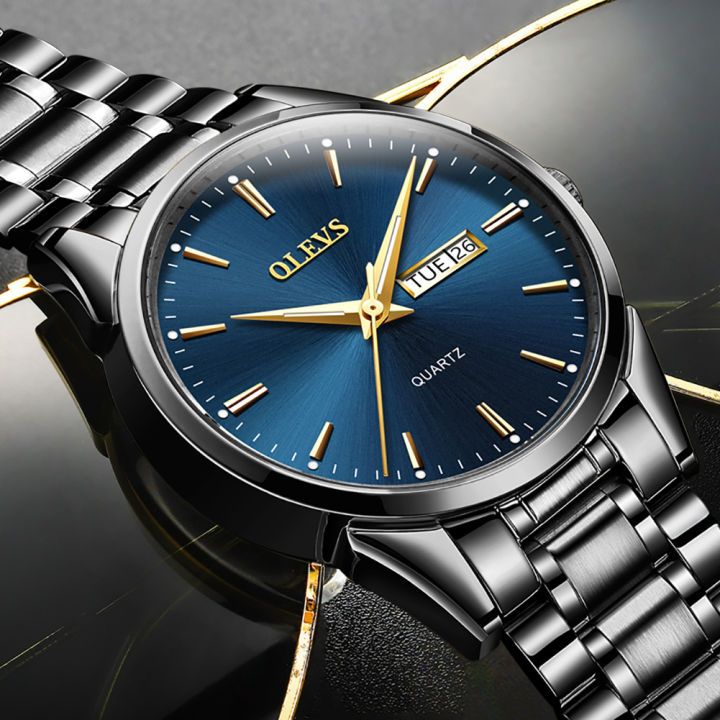 olevsนาฬิกาข้อมือหรูหราสำหรับชาย2021ขายแฟชั่นกันน้ำสแตนเลสสตีลควอตซ์นาฬิกาส่องสว่างคู่ปฏิทิน