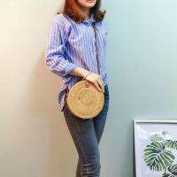 Bali Vintage Handmade Crossbody Leather Bag Round Beach Bag Girls Circle Rattan bag Small