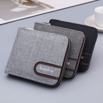 Canvas Wallet Men Black/gray Short Male Purse Zipper Business Card Holder Wallet Case 9 Position Quality Coin Purse Card Bag