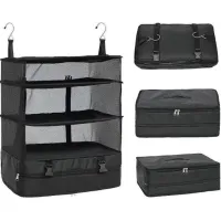 Travel Luggage Organizer Portable Travel Shelves Bag 3-Shelf Suitcase Packing Cube Collapsible Hanging Closet Storage Bag SpaceShoe Bags