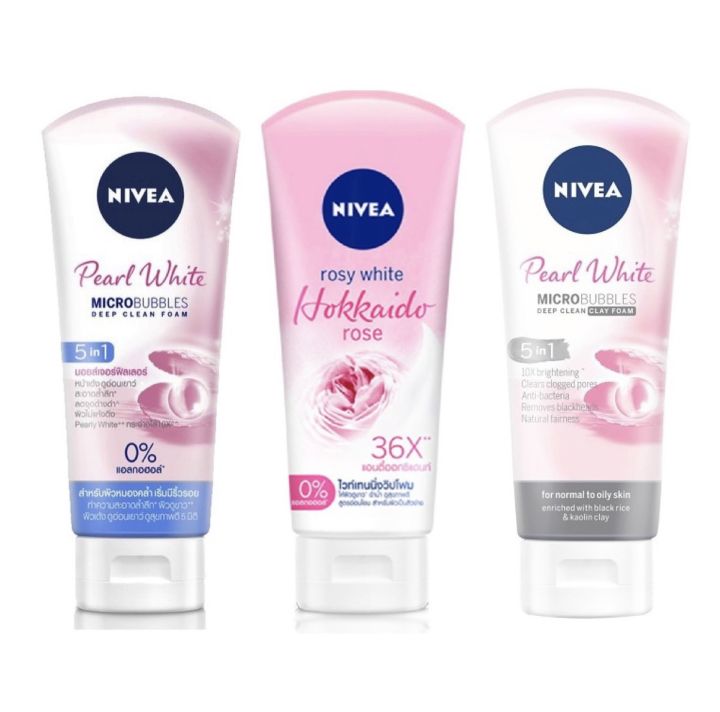 nivea-นีเวีย-ไวท์-เพิร์ล-มัด-โฟม-ล้างหน้า-โรซี่-ฮอกไกโด-โรส-วิป-โฟม-ขนาด100กรัม