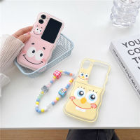 เคสนิ่มลายคลื่นสำหรับออปโป้ไฟนด์ N2ฝาพับ TPU ใสการ์ตูน SpongeBob ฝาครอบป้องกันหยักพร้อมโซ่